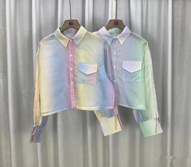 Rainbow Sun Protection Clothing for Women Summer 2024 New Loose Thin Style Western Style Smocked Long Sleeve Cardigan Jacket