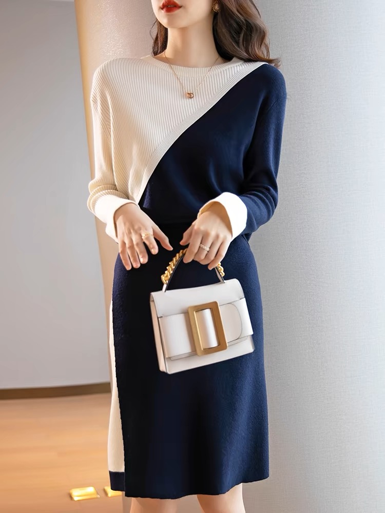 百麗屋 氣質輕熟風減齡赫本風套裝裙2024春秋新款撞色小香兩件套