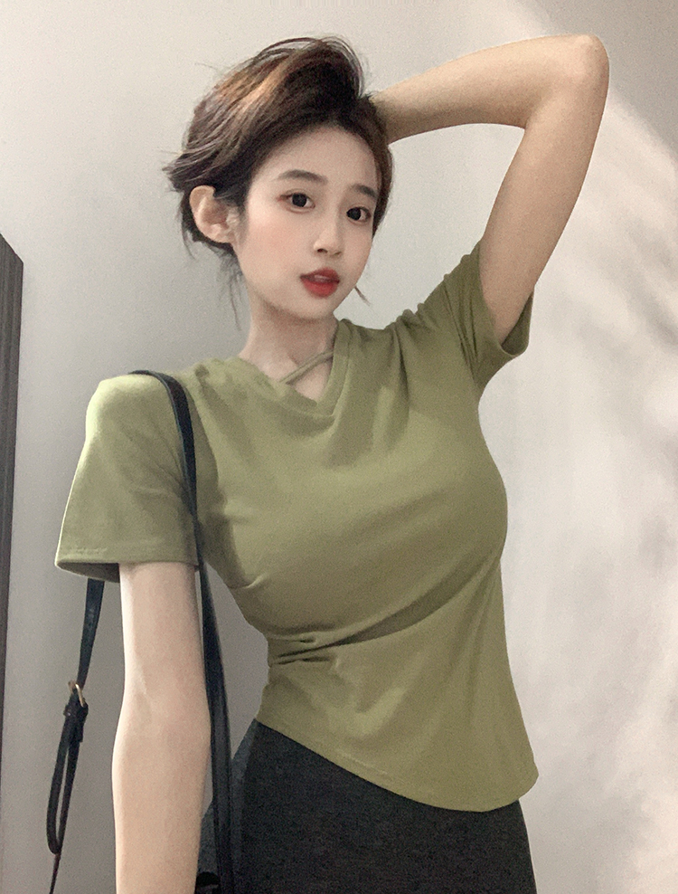 實拍~韓系簡約純色修身顯瘦短袖T恤衫夏季