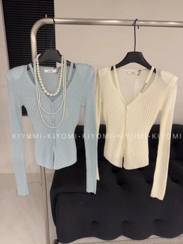 Ariseism American retro design hanging knitted cardigan for women 2024 spring new inner sweater jacket