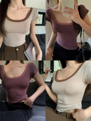 Actual shot ~ New pure lust style hot girl short-sleeved slim tight T-shirt, chic and unique shirt