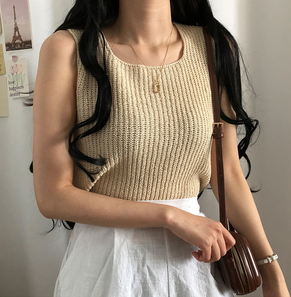 原創 U型領背心垂感重磅韓版chic夏季性感無袖吊帶冰絲針織衫