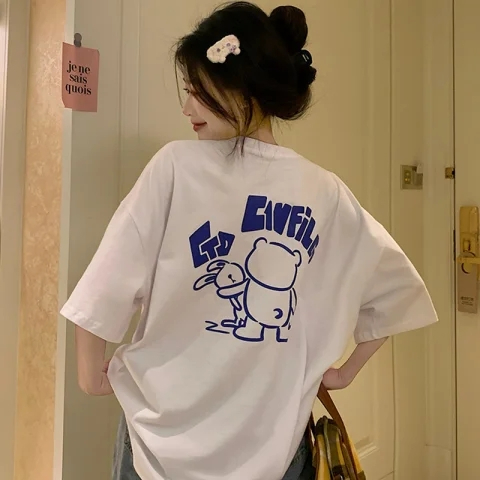 Short-sleeved T-shirt women's loose Korean version ins trend 2024 spring and summer new style mid-length half-sleeved top ins trend
