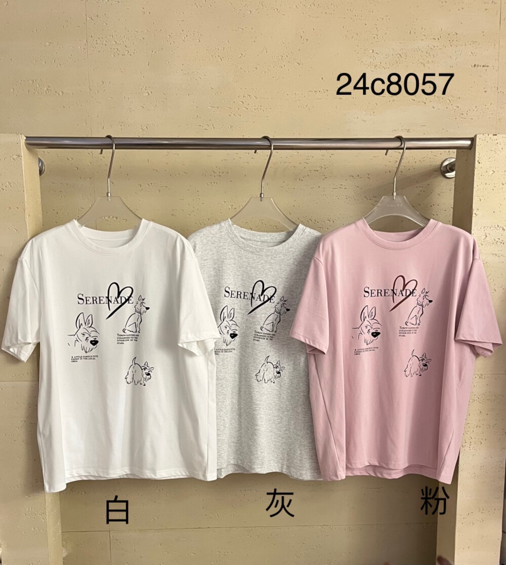 200g combed compact offspun pure cotton back strip Spring and summer loose right shoulder printed short-sleeved T-shirt