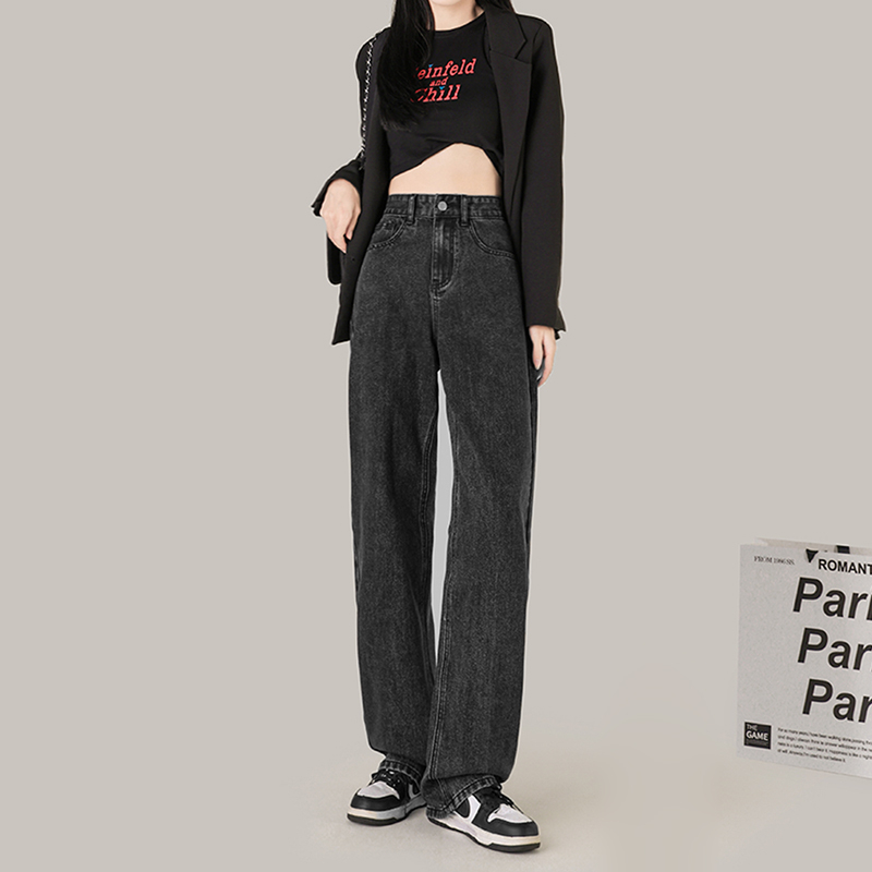 Fashion super hot jeans women's straight-leg loose high-waist summer new versatile drapey wide-leg floor-length trousers trendy