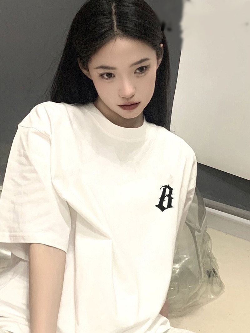 Short-sleeved T-shirt for women summer personalized letter couple design printed niche tops ins