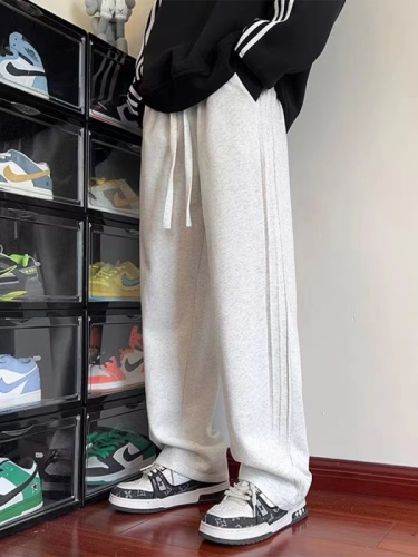 Chinese cotton composite gray sweatpants ins loose casual sports pants American niche straight-leg floor mopping pants