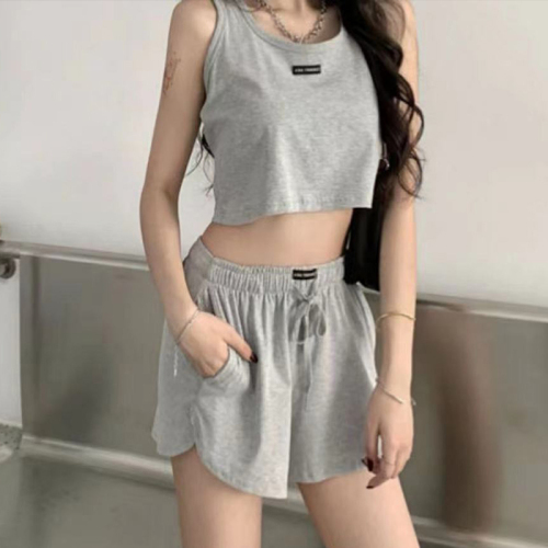 2024 new summer casual suits for women, loose slimming sportswear shorts, versatile camisole two-piece set, trendy