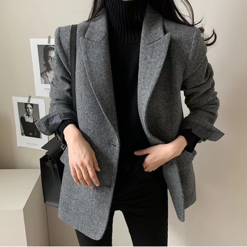 Original 2024 South Korea Dongdaemun Autumn and Winter New Hepburn Style Minimalist Wool Jacket for Small People