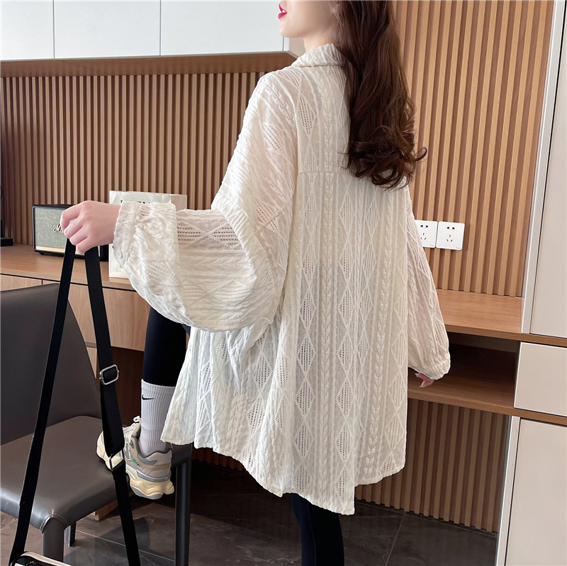 Official picture summer 2024 mid-length design loose casual long-sleeved POLO collar shirt for women