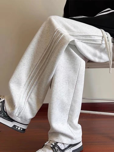 Chinese cotton composite gray sweatpants ins loose casual sports pants American niche straight-leg floor mopping pants