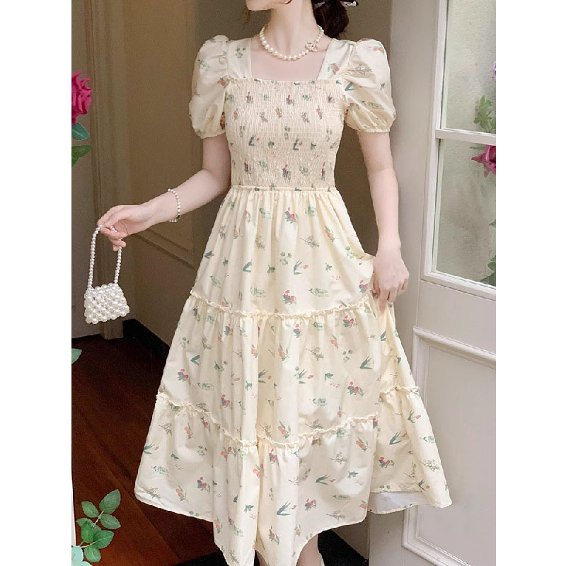 Temperament small and fresh French super fairy style high-end exquisite and beautiful floral dress women's summer