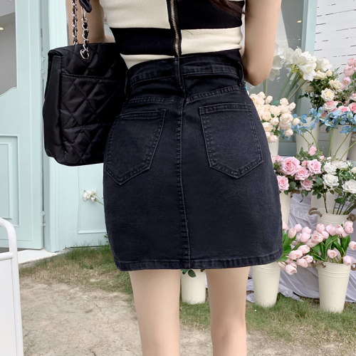 Actual shot#Anti-exposure denim short skirt culottes for women plus size fat mm high waist loose slim lined versatile skirt