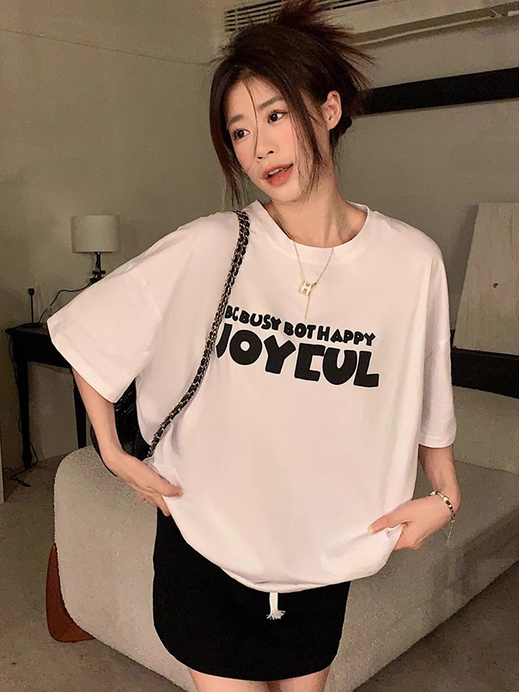 Summer new T-shirt for women with design sense on the back, cartoon printed bottoming shirt, versatile short-sleeved top ins