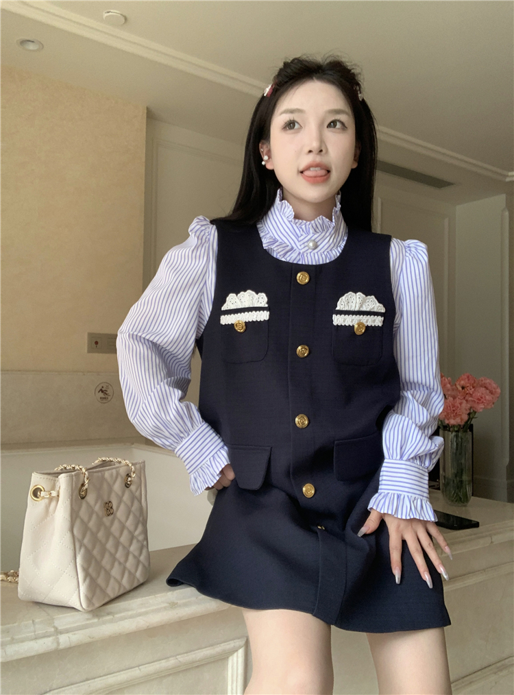 Real shot ~ Plus size Midsummer Night's Dream suit, temperament shirt skirt, slimming and age-reducing two-piece vest skirt for women
