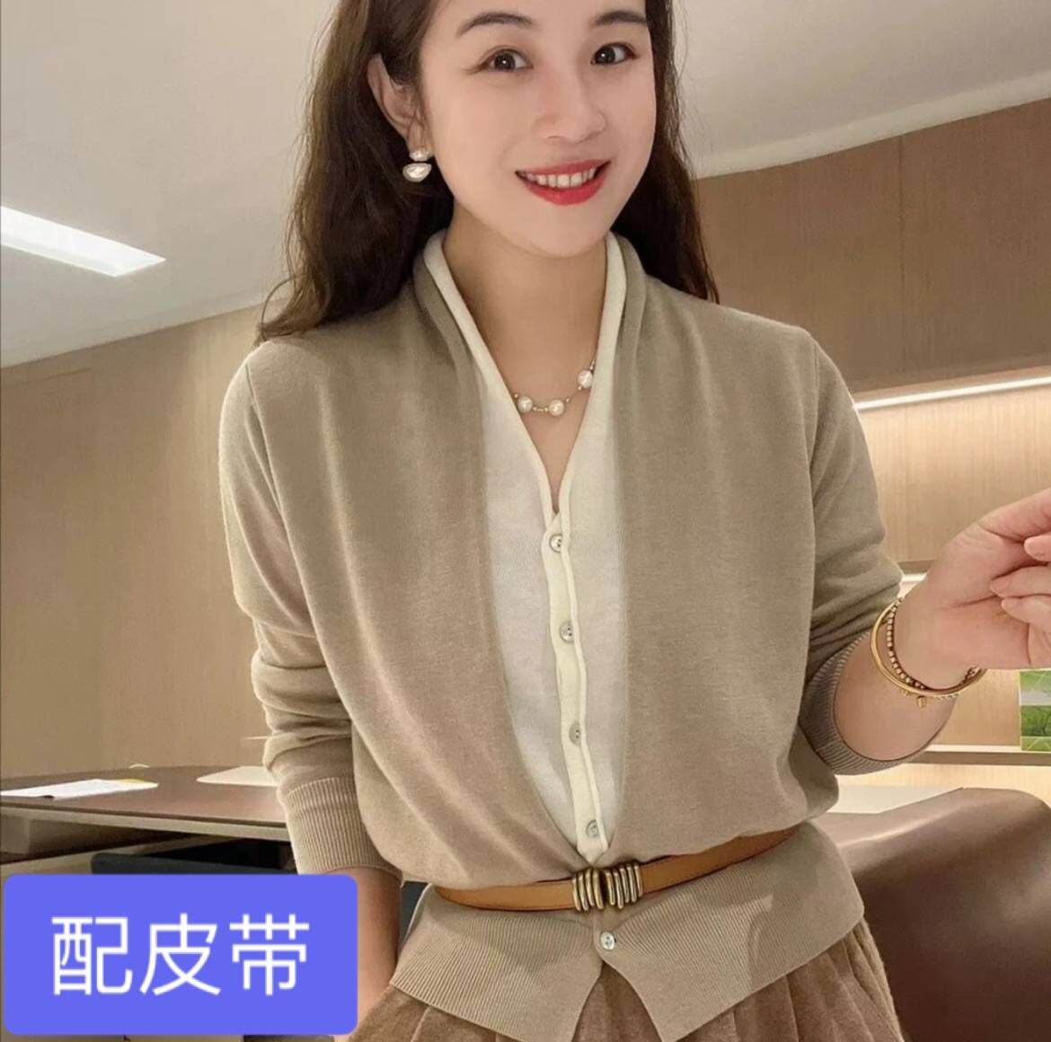 2024 spring new cardigan slimming large size knitted cardigan with belt