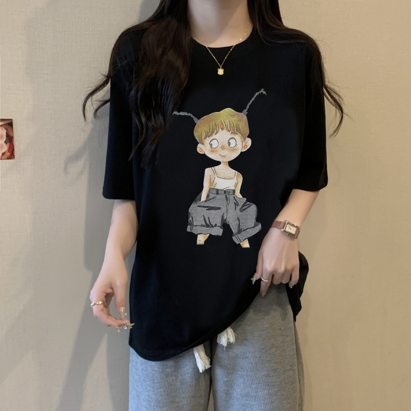 Short-sleeved T-shirt women's summer loose slimming half-sleeved top ins trend