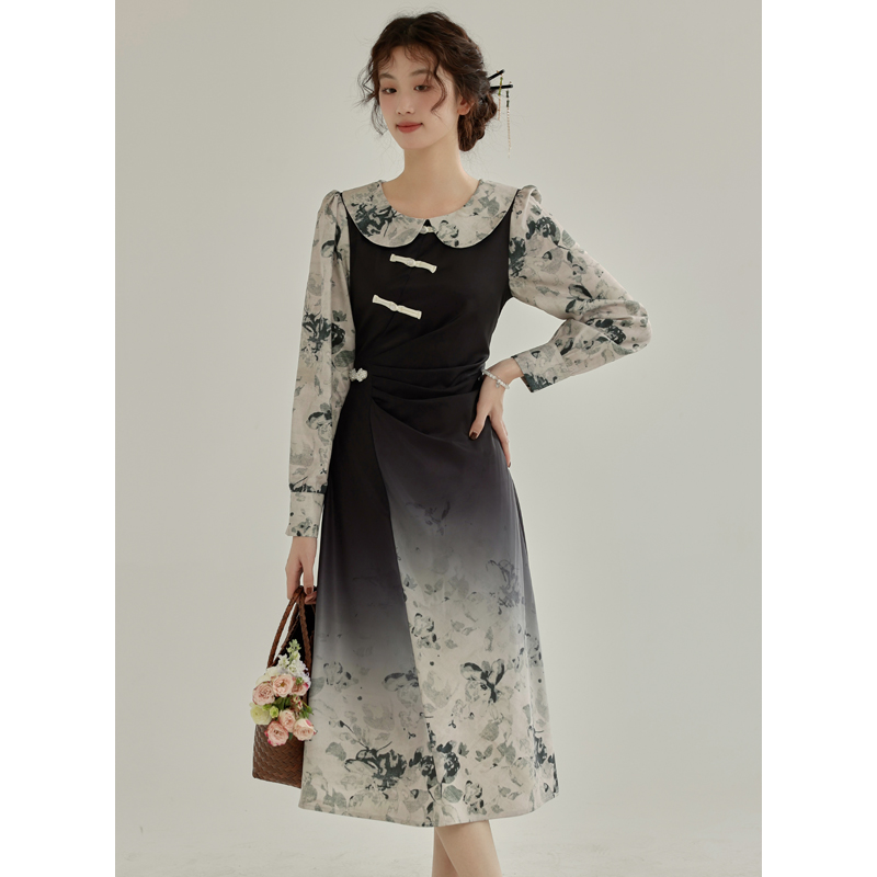 Not less than 129 real shot 2024 new Chinese style improved fake two-piece floral slim dress cheongsam dress