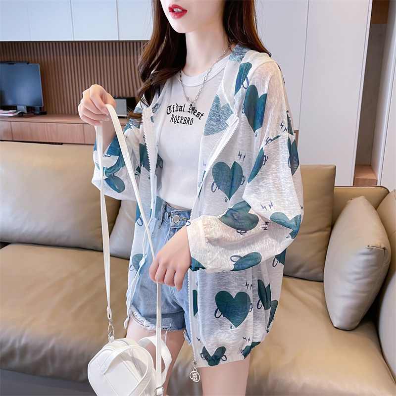 Real shot of ice silk nano silk thin mid-length loose cardigan zipper sun protection hooded jacket for women
