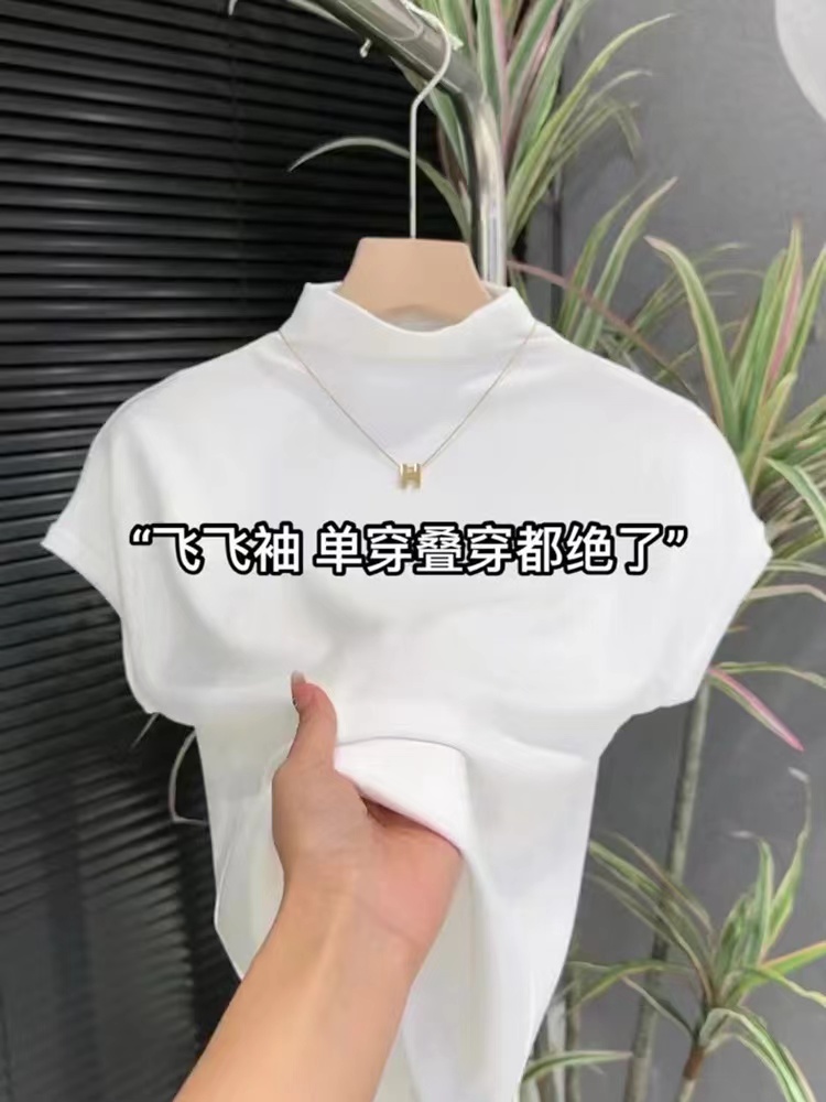 Short-sleeved T-shirt women's summer French sweet hottie slim-fitting bottoming half-high collar vest waistcoat sleeveless top