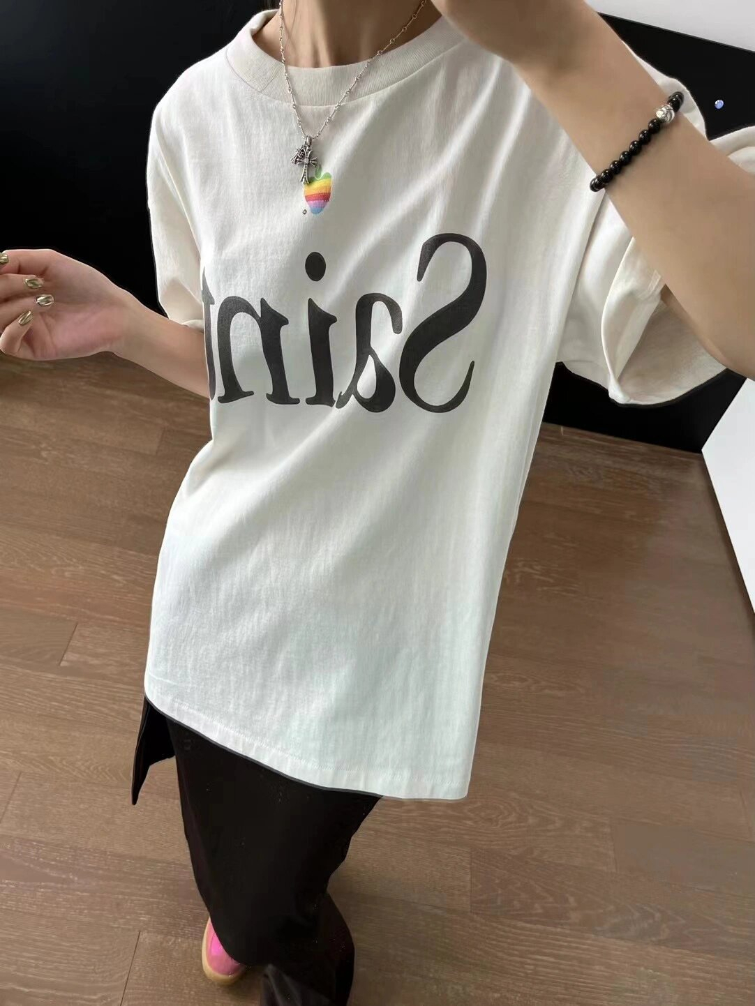 High quality pure cotton 220g combed tightly and feels good live quality front printed short sleeve t-shirt for women