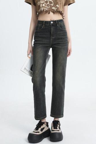 Actual shot of 2024 new design knitted OEM high-end soft textured fabric high-waisted straight jeans