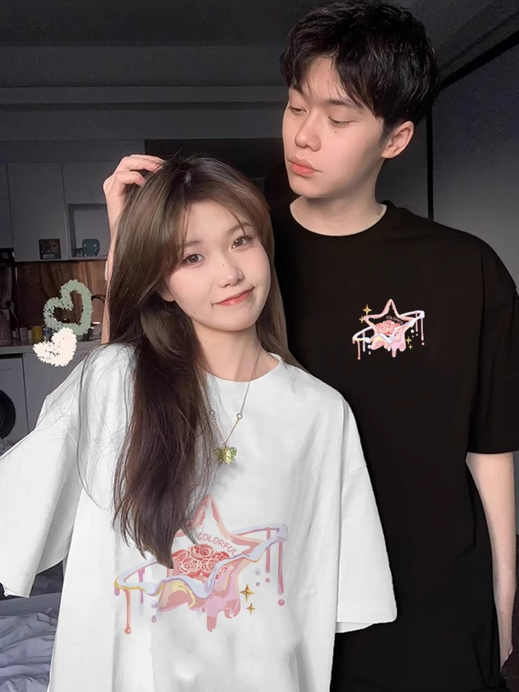 Special couple summer T-shirts for one man and one woman, high-end 2024 new trend roora different short sleeves
