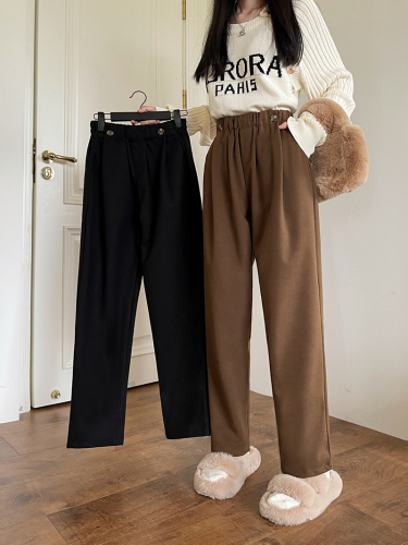 Actual shot of 380g starry sky woolen autumn and winter high-waisted casual woolen pants for women, loose slimming harem pants