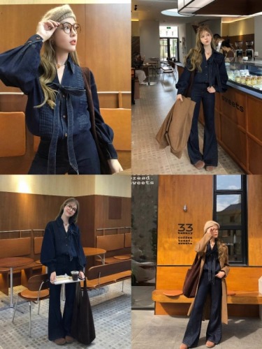 soolrok Songwei Yunyi Denim Utopia two-color denim suit women's casual jacket and skirt two-piece set