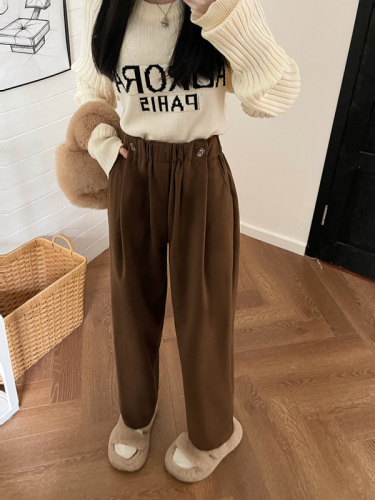 Actual shot of 380g starry sky woolen autumn and winter high-waisted casual woolen pants for women, loose slimming harem pants