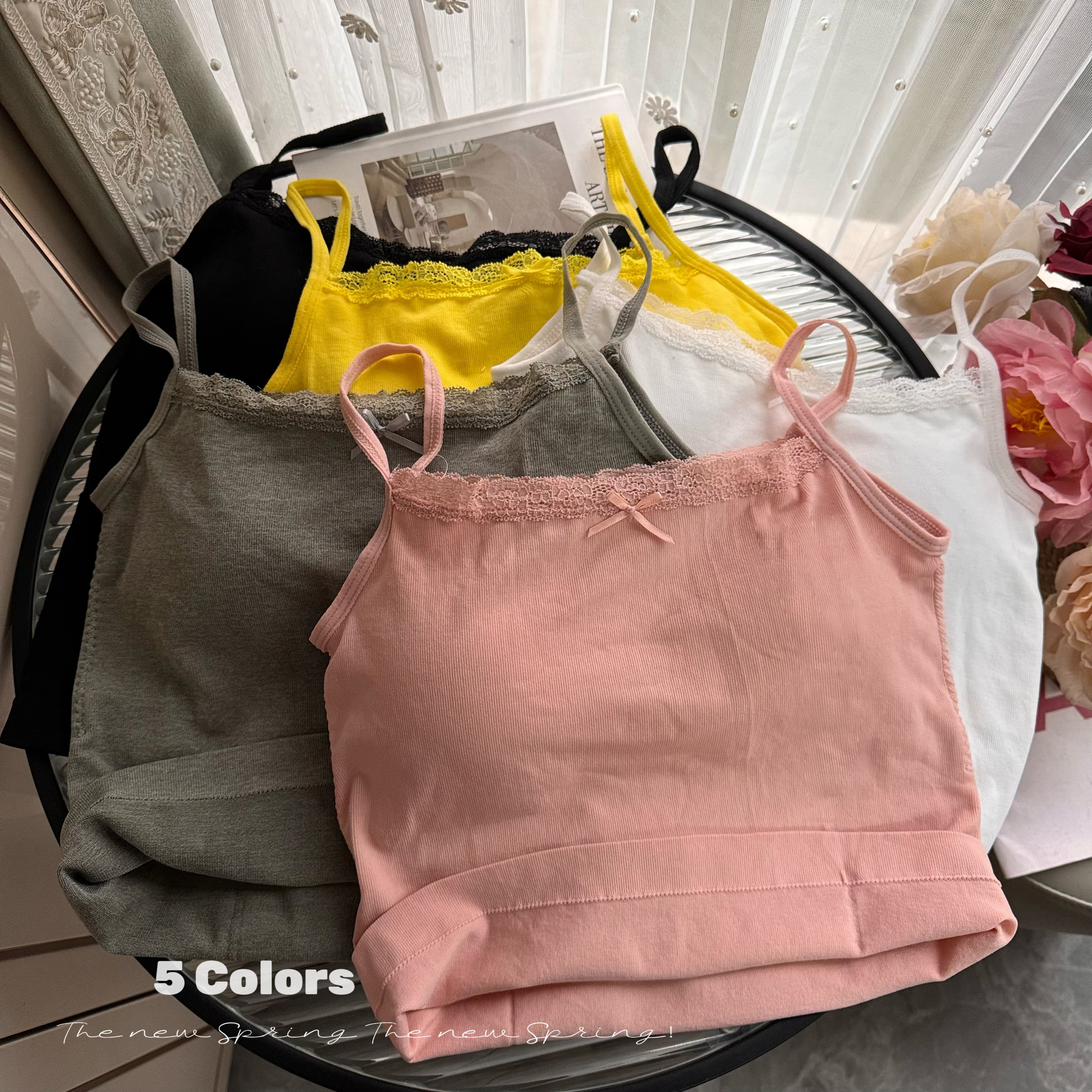Actual shot of spring and summer solid color lace trim with small camisole for women to slim and beautiful back, tube top, outer wear and chest wrapping
