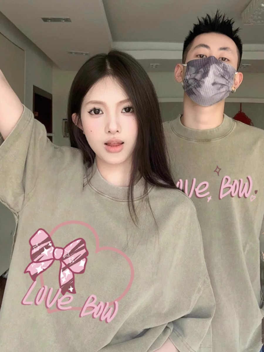 Special couple wear summer short-sleeved 2024 new style loose and high-end sense different Internet celebrity clothes trendy brand t-shirt
