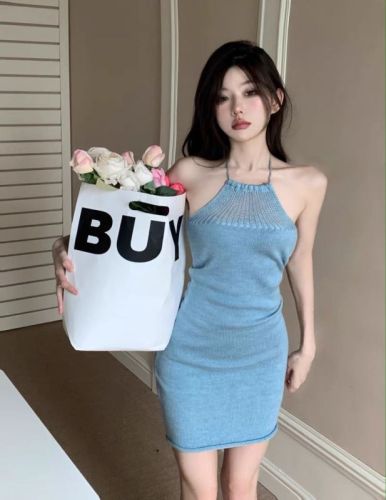 Sweet hottie backless suspender halterneck dress for women summer pure lust sexy hollow waist slimming hip short skirt