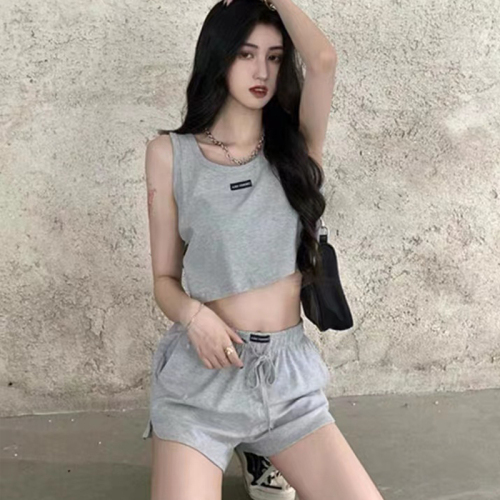 2024 new summer casual suits for women, loose slimming sportswear shorts, versatile camisole two-piece set, trendy
