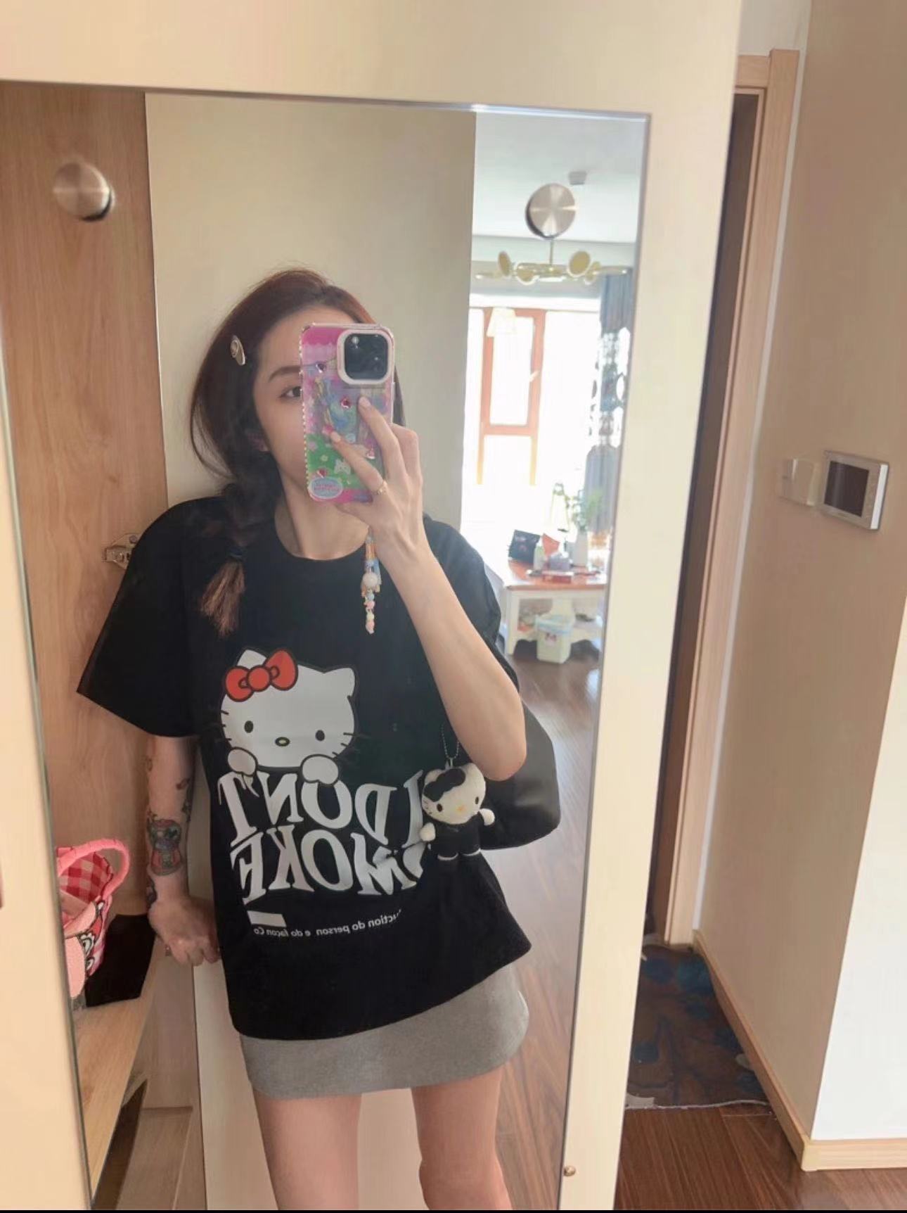 High quality pure cotton 220g combed tightly and feels good live quality front printed short sleeve t-shirt for women