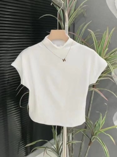 Short-sleeved T-shirt women's summer French sweet hottie slim-fitting bottoming half-high collar vest waistcoat sleeveless top