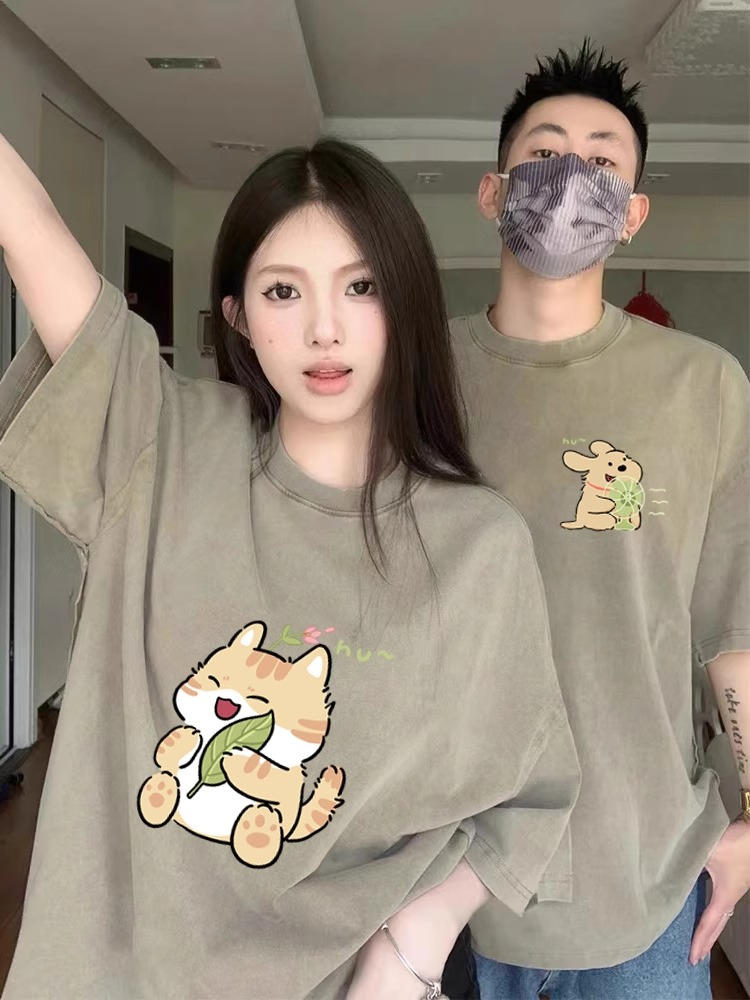Super popular couple wear trendy brand high-end early spring and summer T-shirt short-sleeved 2024 new style different pure cotton women's clothes