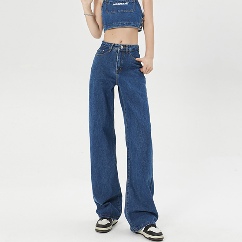 Trendy loose and slim straight-leg jeans for spring and autumn, new high-rise American drapey wide-leg floor-length jeans, trendy