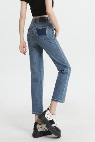 Real shot of spring and summer retro straight jeans for women, high waist, slim, cigarette pipe pants for ins high street