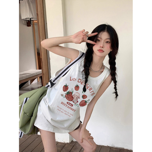 English has been changed B033# official picture 210g rear bag strip spring and summer loose cotton printed sleeveless vest for women