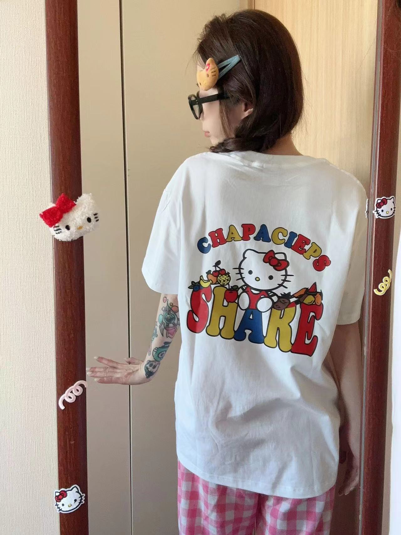 High quality pure cotton 220g combed tightly and feels good live broadcast quality front and back printed short-sleeved t-shirt for women