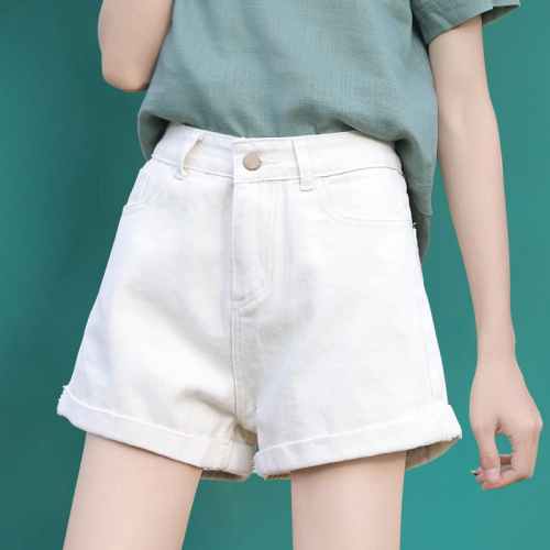 Curled denim shorts for women's outer wear fashionable a-line thin high-waist casual loose Korean style wide-leg ins hot pants summer