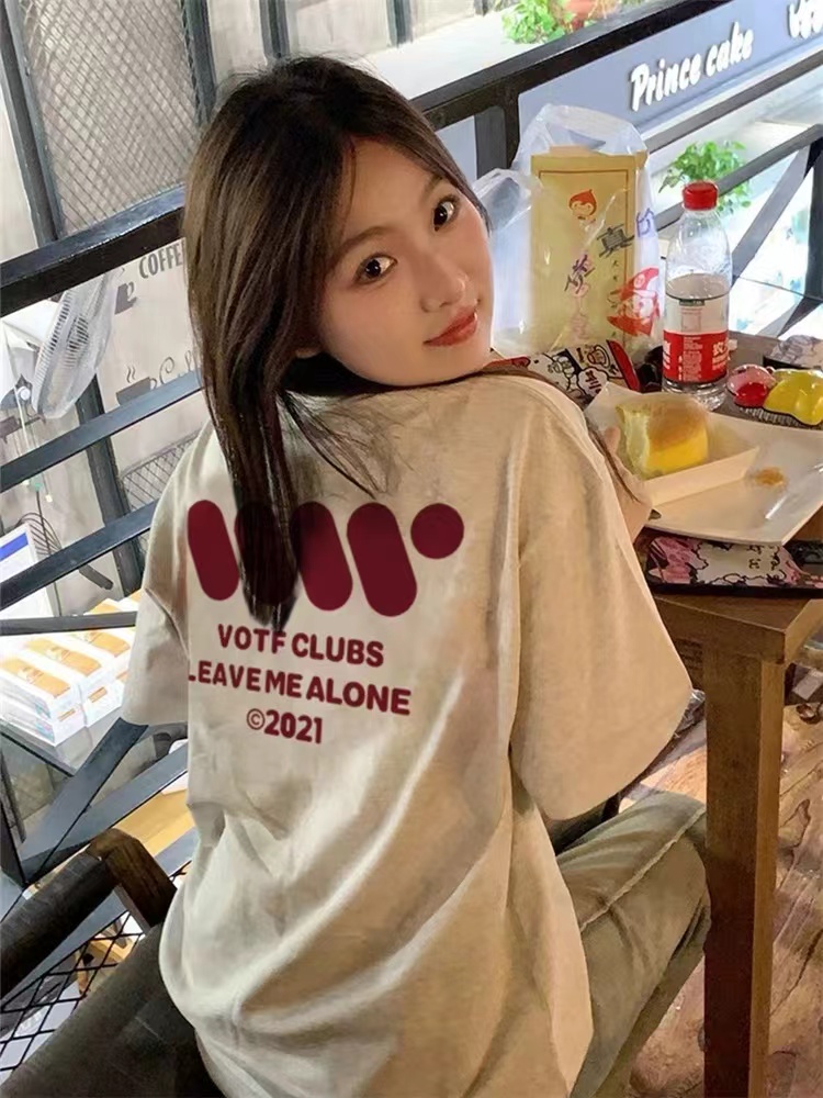 High quality pure cotton 220g combed tightly and feels good live broadcast quality front and back printed short-sleeved t-shirt for women