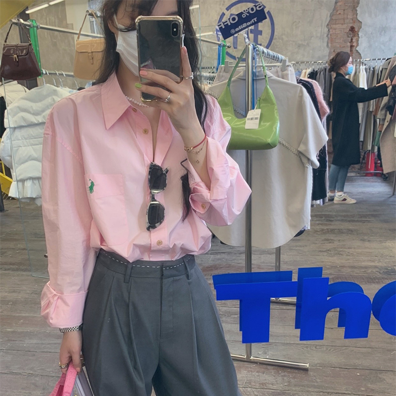 are U shop pink shirt for women spring and summer Korean style loose slimming white chic small label top design