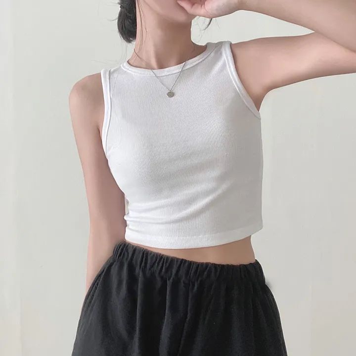 Korean ins short navel-baring white suspender top for hot European and American girls to wear inside and outside