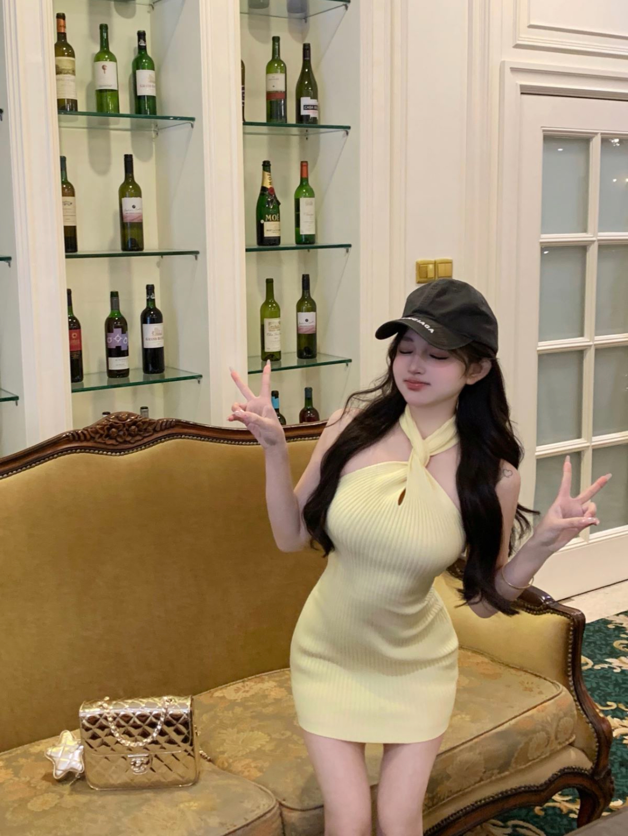 Actual shot of the new Tyrande summer two-color knitted slim dress for women