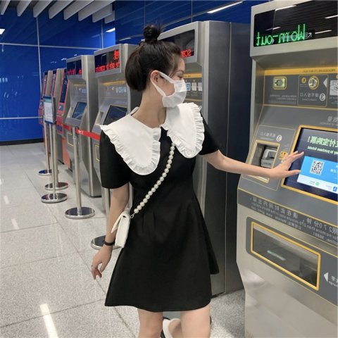 Gentle design dress for women, Korean style loose baby doll collar, puff sleeves, fugitive princess dress 2024 summer new style