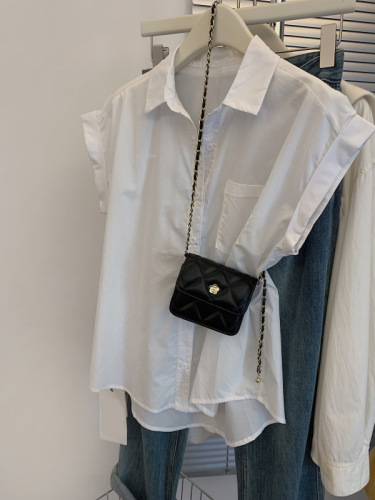 Real shot Sleeveless shirt women's design niche summer new style style shirt short-sleeved top shirt