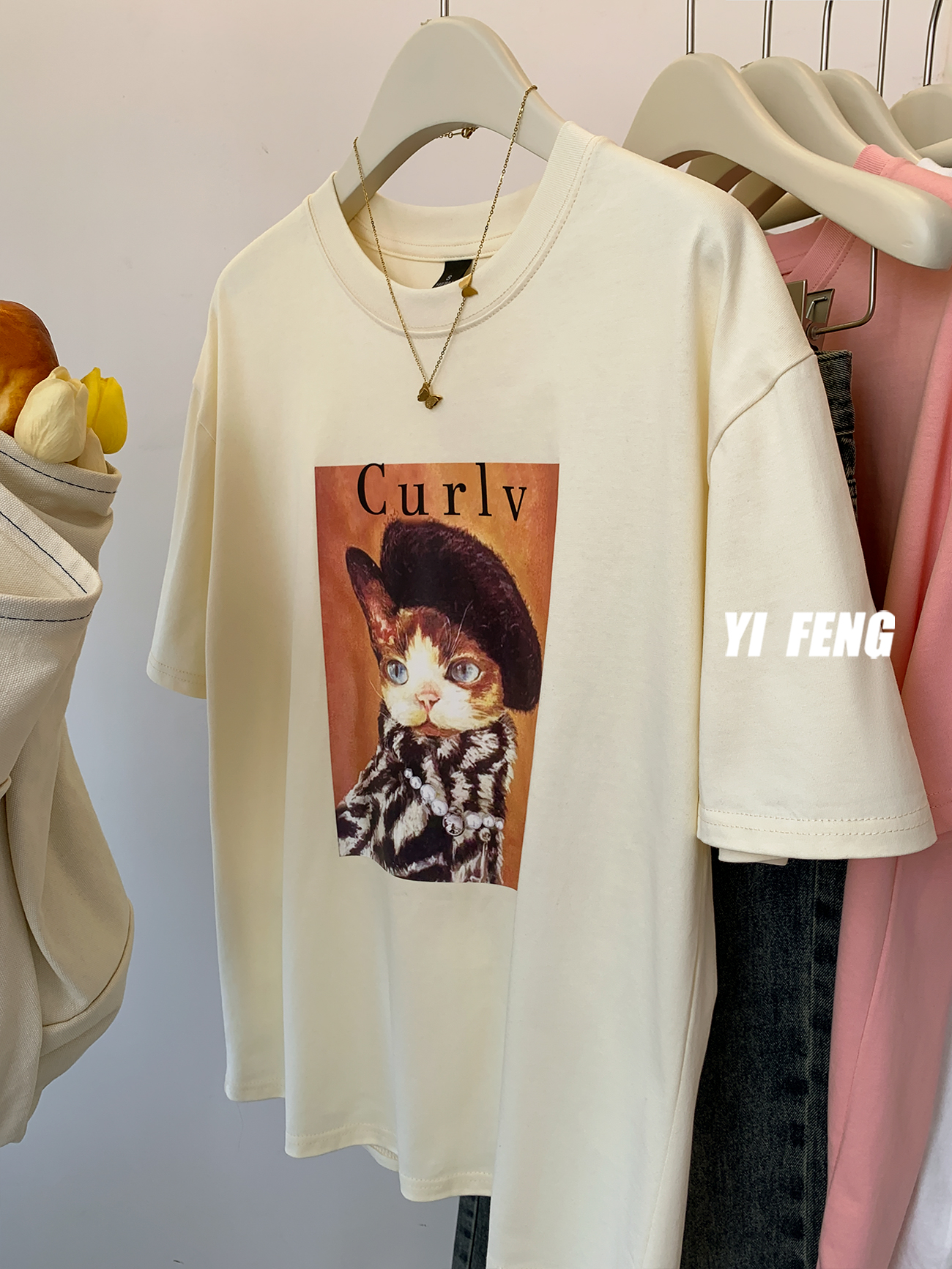 官圖 重磅/精梳純棉 後包領 有縫邊 S-XXXL 夏裝短袖T恤女