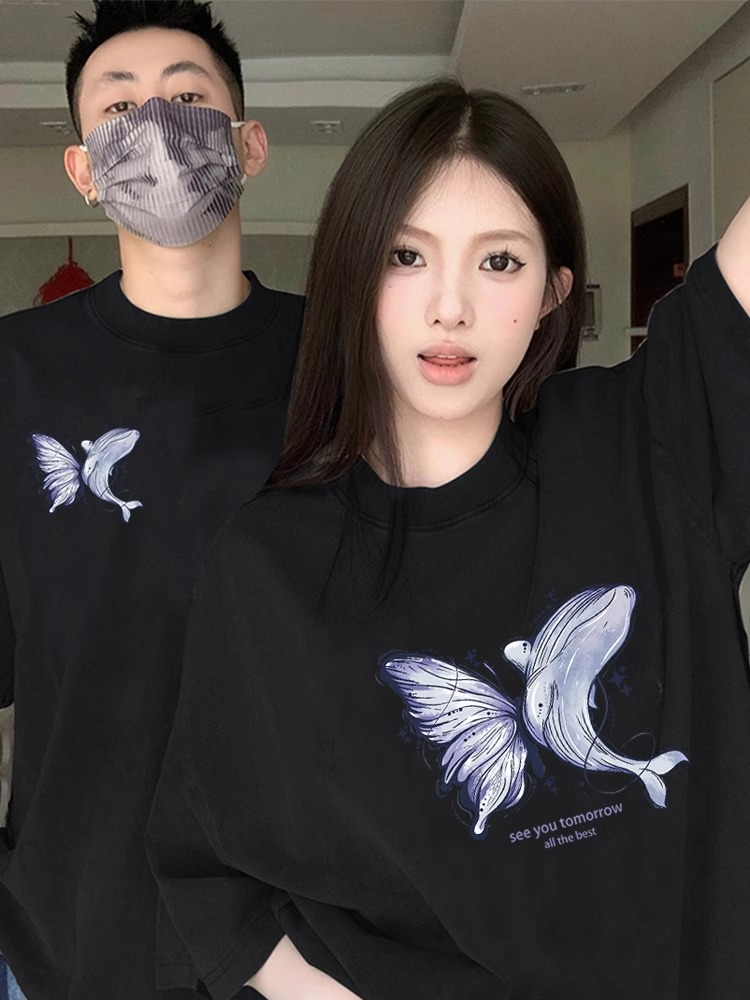 不一樣特別的情侶裝夏季2024新款520衣服高級感短袖T恤套裝男女